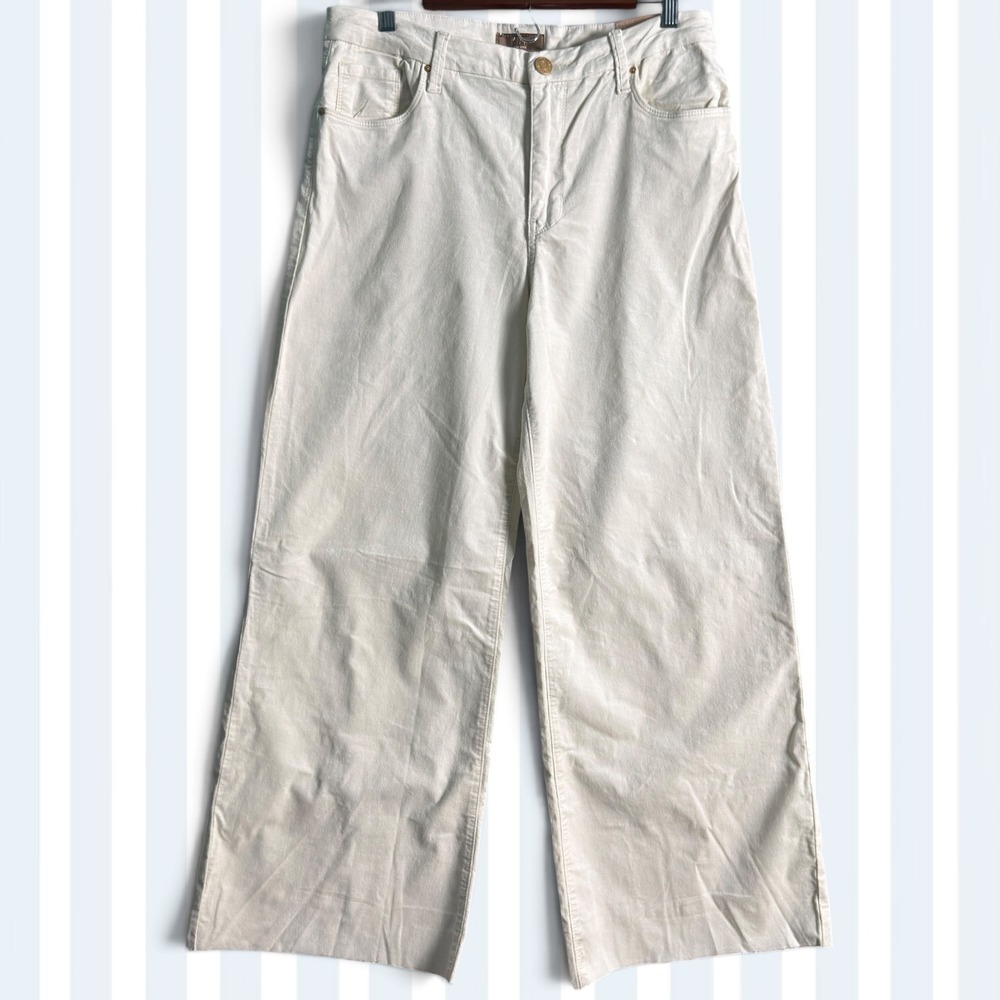 NWT New KUT from the Kloth Meg Wide Leg Ecru Women 10 High Rise Raw Hem Pants